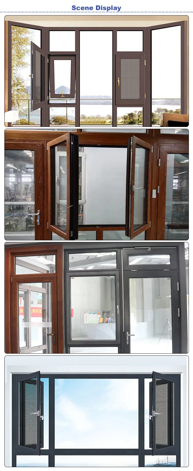 Hurricane Impact 48 X 60 Frameless Aluminium Casement Windows with Mosquito Net Black Color Aluminum Frame