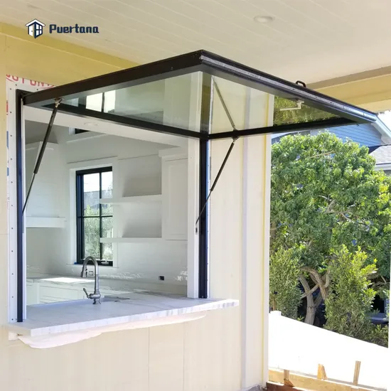 Thermal Break Aluminium Gas Strut Pass Through Windows Top Hung Aluminum Push out Flip up Awning Window for Kitchen Bar