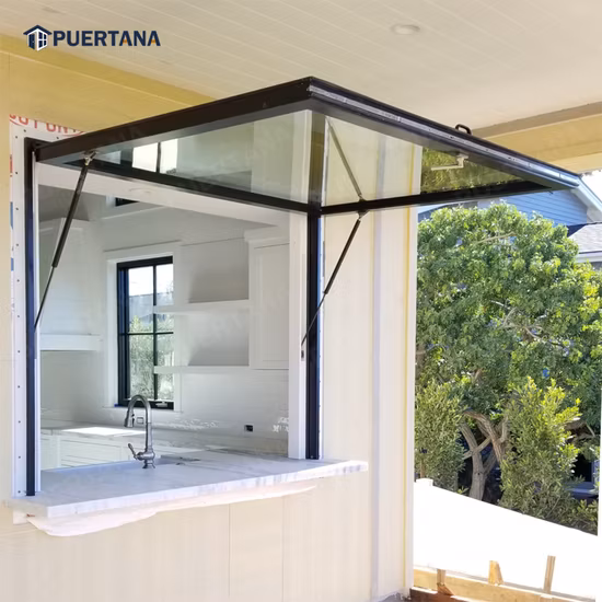 Thermal Break Aluminium Gas Strut Pass Through Windows Top Hung Aluminum Push out Flip up Awning Window for Kitchen Bar
